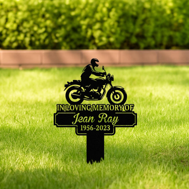 Custom Rider Memorial Metal Stake Outdoor Decor,Biker With Stake Sign,Motorcycle with Wings Metal Sign,Biker Name Sign,Grave Marker,Garden