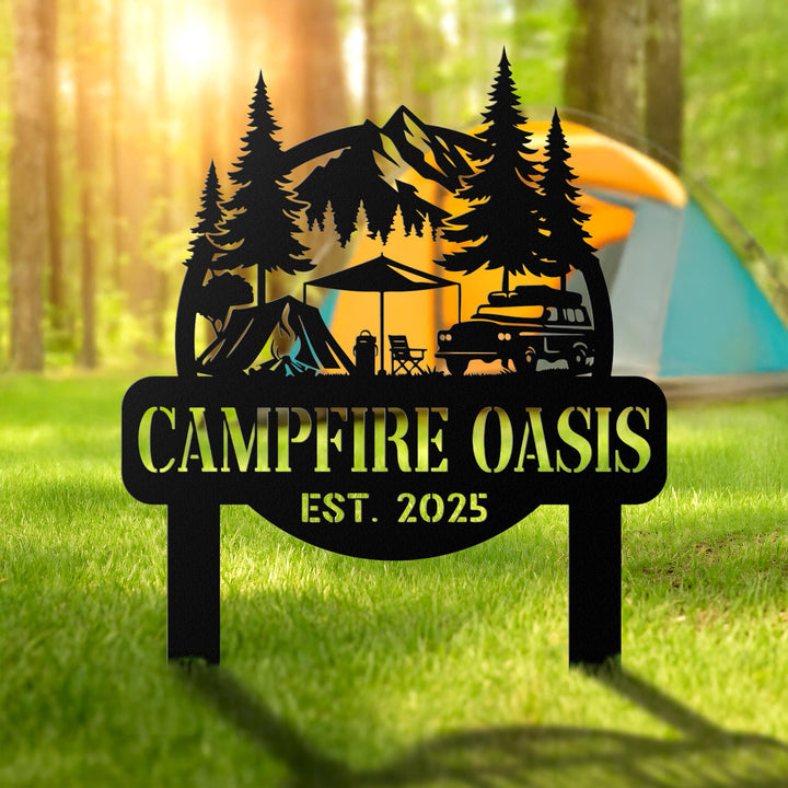 Custom Metal Campfire Sign with Stakes, Cabin Sign, Campsite Decor, Outdoor Decor, Farmhouse Decor, Campfire Sign, Camping Lovers Gift