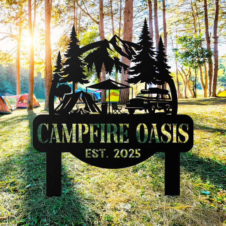 Custom Metal Campfire Sign with Stakes, Cabin Sign, Campsite Decor, Outdoor Decor, Farmhouse Decor, Campfire Sign, Camping Lovers Gift