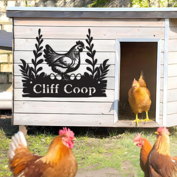 Custom Chicken Farm Metal Sign, Hen House Coop Sign, Personalized Hen Name Sign, Chicken Coop Wall Art, Eggs Farmhouse Decor, Barn Sign