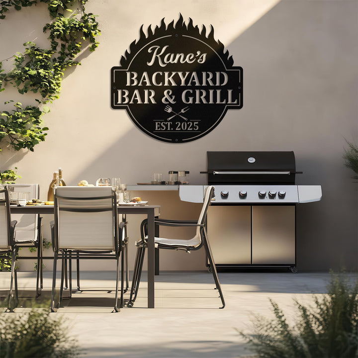 Personalized Bar & Grill Metal Sign With LED Light, Custom Backyard Chill And Grill, Backyard Patio Decor, Outdoor Bar Sign, Backyard Decor