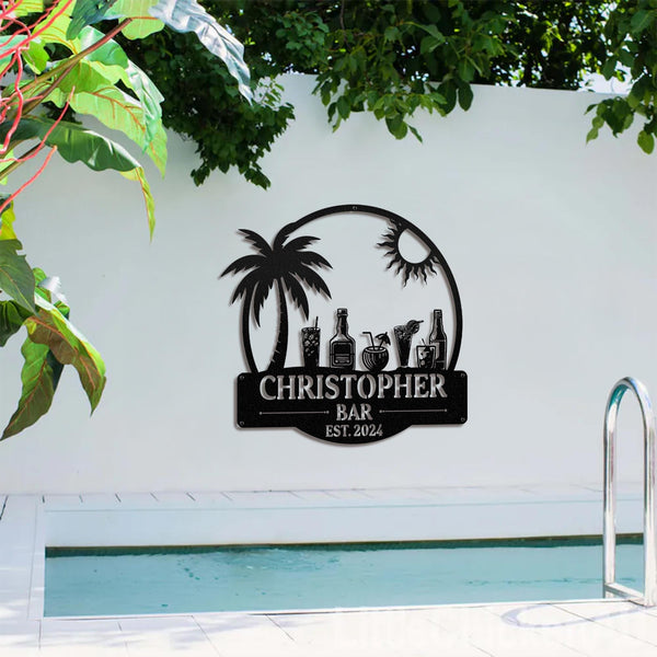 Personalized Beach Bar Metal Sign, Tiki Bar Metal Sign, Tiki Bar Decor, Beach House, Pool Sign, Bar Sign, Backyard Decor, Poolside Sign