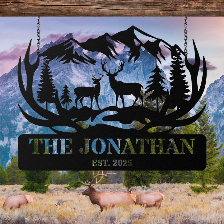 Custom Metal Deer Cabin Sign, Deer Hunter Gift, Cabin Decor, Hunting Metal Sign, Personalized Last Name Sign, Outdoor Decor, Lodge Decor