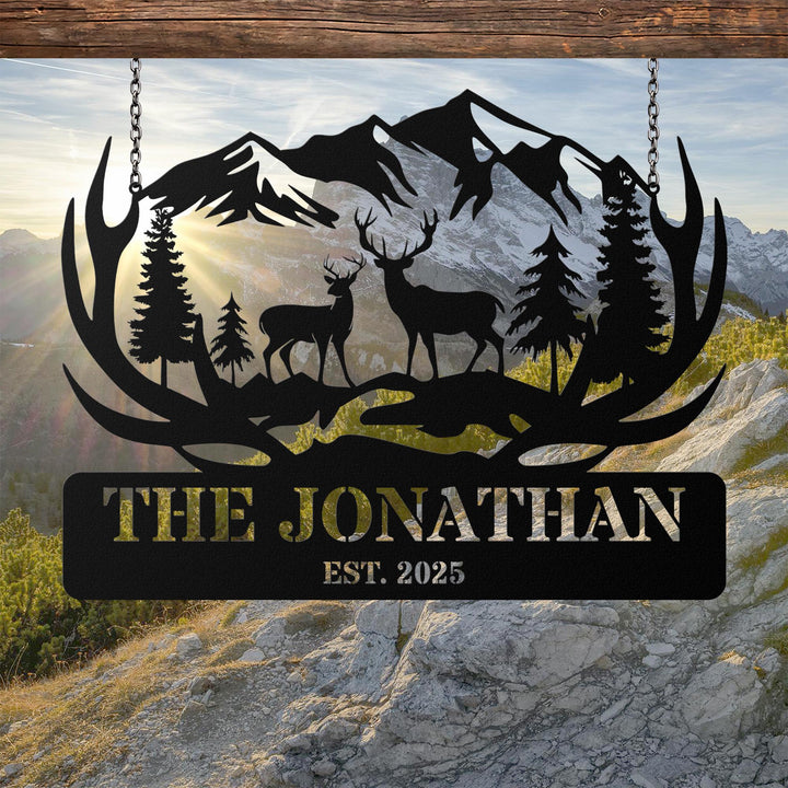 Custom Metal Deer Cabin Sign, Deer Hunter Gift, Cabin Decor, Hunting Metal Sign, Personalized Last Name Sign, Outdoor Decor, Lodge Decor