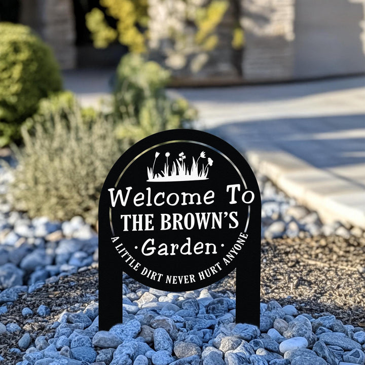Custom Garden Sign with Stake, Flower Design Personalized Garden Sign, Gardener Name Sign, Yard Sign, Metal Gardener Sign, Porch Decor
