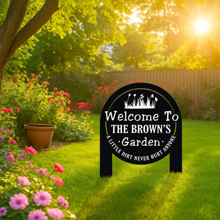 Custom Garden Sign with Stake, Flower Design Personalized Garden Sign, Gardener Name Sign, Yard Sign, Metal Gardener Sign, Porch Decor
