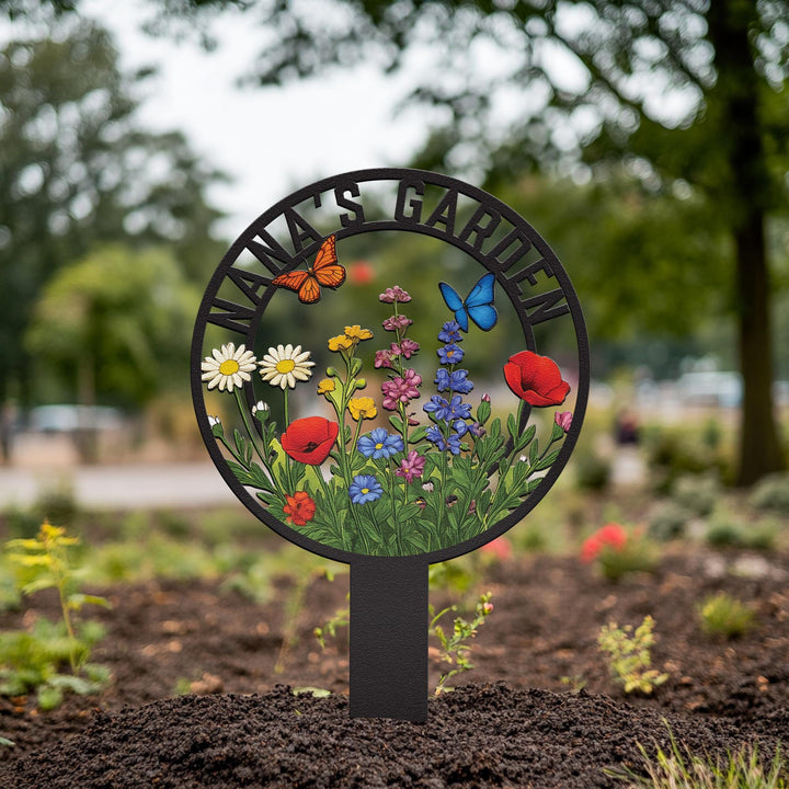 Personalized Garden Metal Sign With Stake, Custom Garden Name Sign, Garden Flower Sign, Metal Yard Art, Housewarming Gift, Mother's Day Gift