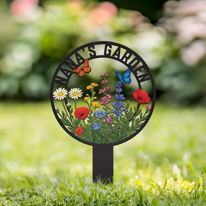 Personalized Garden Metal Sign With Stake, Custom Garden Name Sign, Garden Flower Sign, Metal Yard Art, Housewarming Gift, Mother's Day Gift