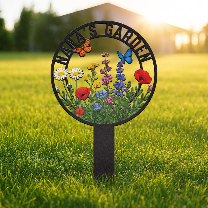Personalized Garden Metal Sign With Stake, Custom Garden Name Sign, Garden Flower Sign, Metal Yard Art, Housewarming Gift, Mother's Day Gift