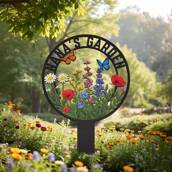 Personalized Garden Metal Sign With Stake, Custom Garden Name Sign, Garden Flower Sign, Metal Yard Art, Housewarming Gift, Mother's Day Gift