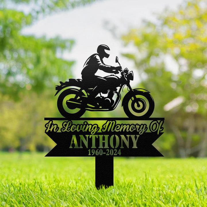 Personalized Biker Motocycle Rider Memorial Stake, Metal Stake, Sympathy Sign, Grave Marker, Remembrance Stake, Biker loss, Motocycle loss