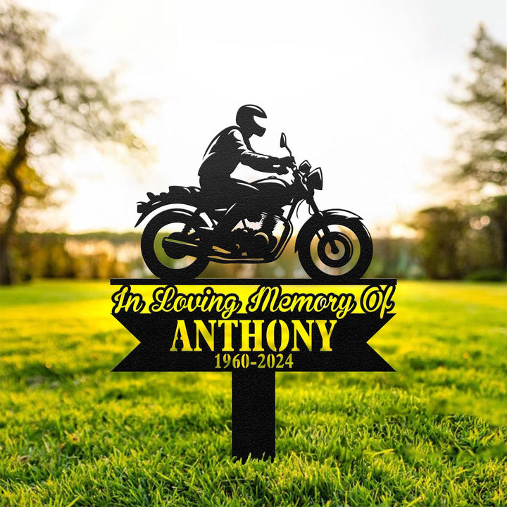 Personalized Biker Motocycle Rider Memorial Stake, Metal Stake, Sympathy Sign, Grave Marker, Remembrance Stake, Biker loss, Motocycle loss