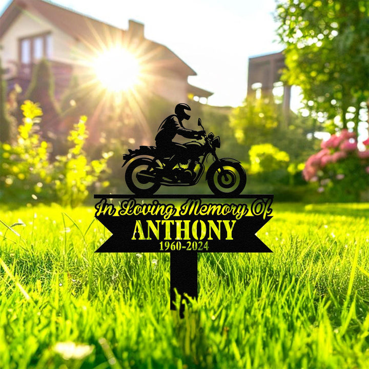 Personalized Biker Motocycle Rider Memorial Stake, Metal Stake, Sympathy Sign, Grave Marker, Remembrance Stake, Biker loss, Motocycle loss
