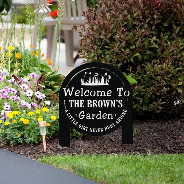 Custom Garden Sign with Stake, Flower Design Personalized Garden Sign, Gardener Name Sign, Yard Sign, Mom's Metal Garden Sign, Porch Decor