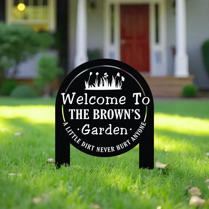 Custom Garden Sign with Stake, Flower Design Personalized Garden Sign, Gardener Name Sign, Yard Sign, Mom's Metal Garden Sign, Porch Decor