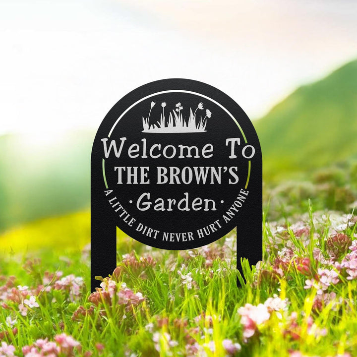 Custom Garden Sign with Stake, Flower Design Personalized Garden Sign, Gardener Name Sign, Yard Sign, Mom's Metal Garden Sign, Porch Decor