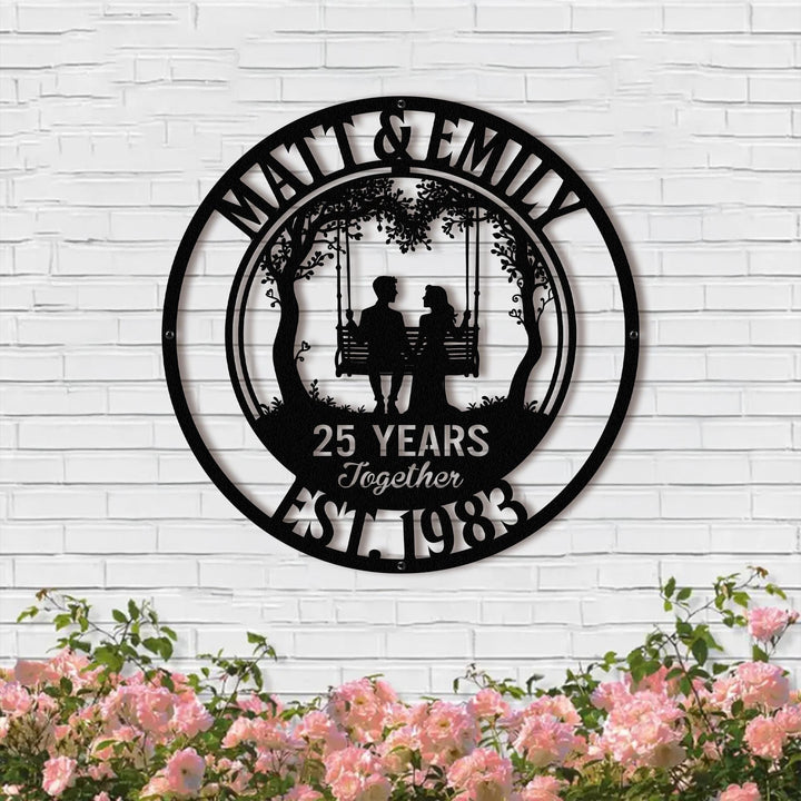 50th Anniversary Gift, Parents Anniversary, Golden Diamond Anniversary 25 Year Anniversary Sign Monogram Wedding Anniversary Metal Wall Art