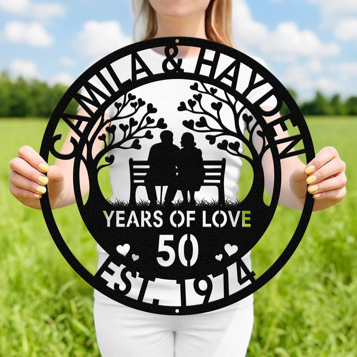 Personalized 50th Wedding Anniversary Lovebirds Metal Wall Art Sign For Parents Custom Wedding Gift For Husband and Wife Milestone Gift