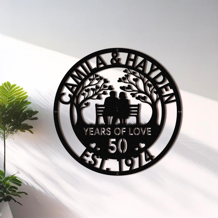 Personalized 50th Wedding Anniversary Lovebirds Metal Wall Art Sign For Parents Custom Wedding Gift For Husband and Wife Milestone Gift