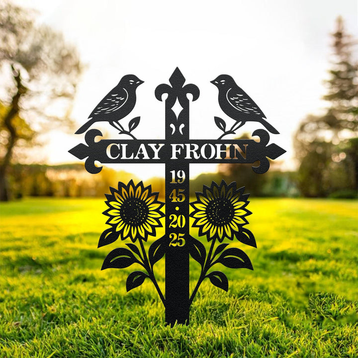 Custom Memorial Metal Cross Stake, Grave Marker, Sympathy Gifts, Remembrance Gift, Lawn Metal Cross, Garden Stake, Memorial Gift