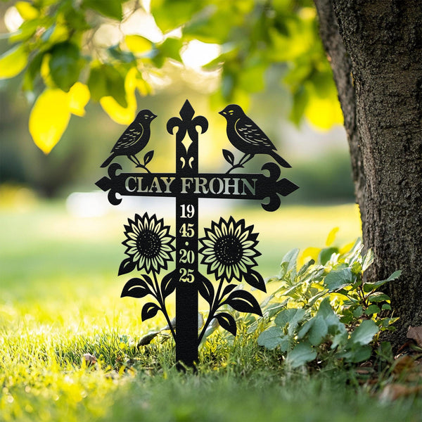 Custom Memorial Metal Cross Stake, Grave Marker, Sympathy Gifts, Remembrance Gift, Lawn Metal Cross, Garden Stake, Memorial Gift