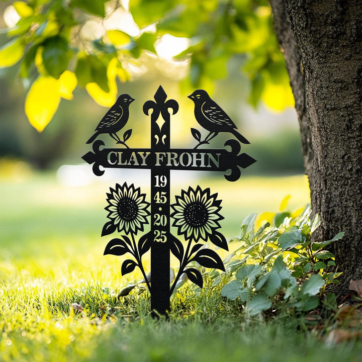 Custom Memorial Metal Cross Stake, Grave Marker, Sympathy Gifts, Remembrance Gift, Lawn Metal Cross, Garden Stake, Memorial Gift
