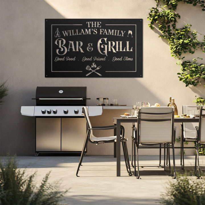 Personalized Family Bar and Grill Metal Sign, Custom Metal Sign Gift for Dad, Outdoor Bar Decor, Mancave Wallart, Rustic Patio Sign,Barbeque
