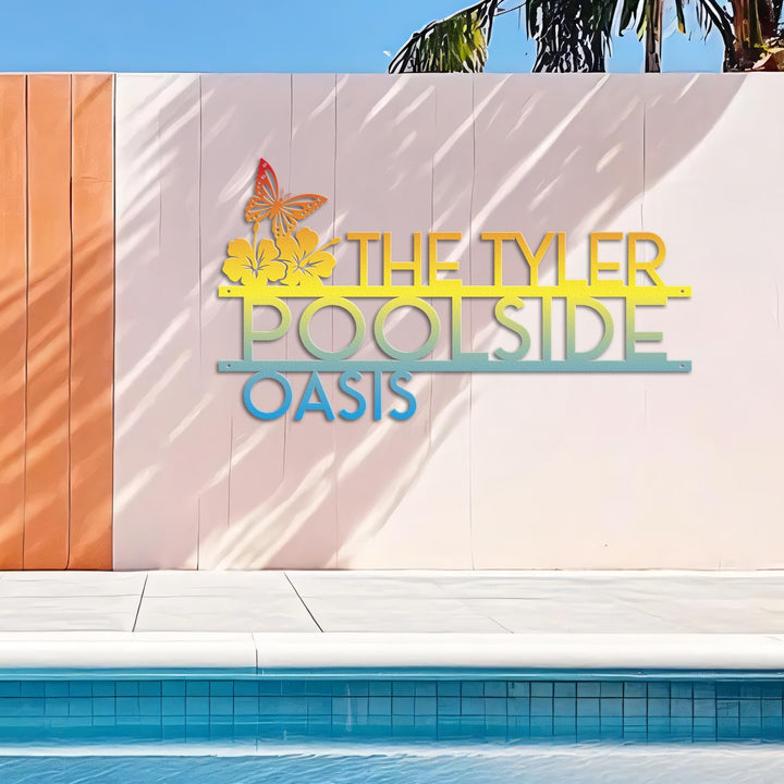 Personalized Palm Tree Oasis Sign Metal Wall Art | Outdoor Patio Decor | Poolside | Butterfly Decor | Tropical Home Decor | Housewarming