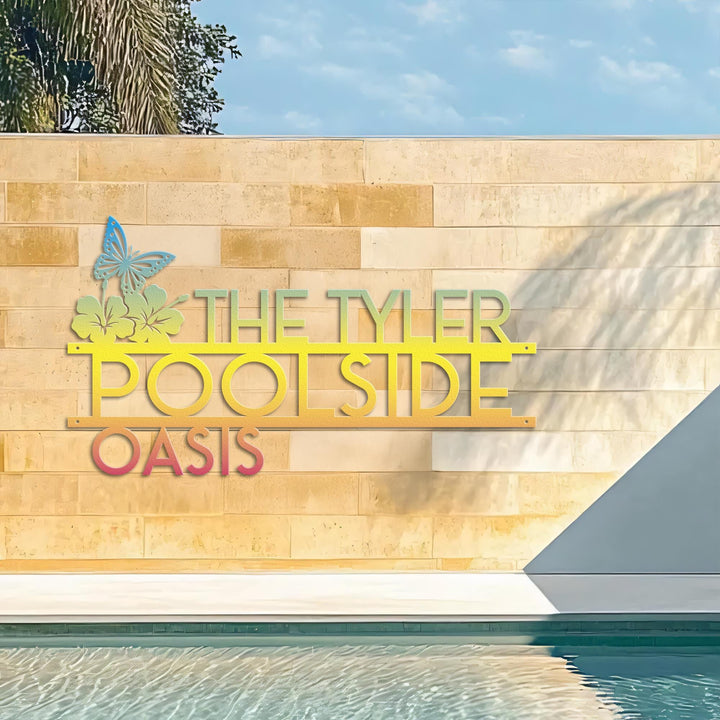 Personalized Palm Tree Oasis Sign Metal Wall Art | Outdoor Patio Decor | Poolside | Butterfly Decor | Tropical Home Decor | Housewarming