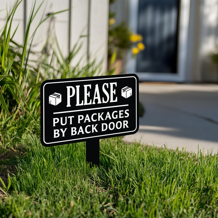 Personalized Metal Sign Plaque with Stake, Yard Sign, Street Sign, Leave Packages At the Back or Front Door Signs, Yard Signs, Housewarming.