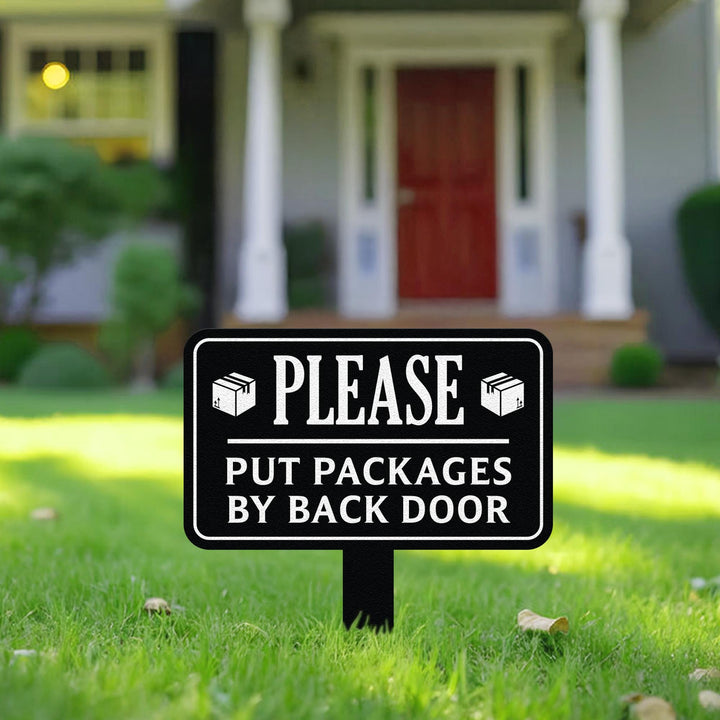 Personalized Metal Sign Plaque with Stake, Yard Sign, Street Sign, Leave Packages At the Back or Front Door Signs, Yard Signs, Housewarming.