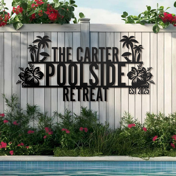Personalized Palm Tree Oasis Sign Metal Wall Art | Outdoor Patio Decor | Poolside | Palm Trees Decor | Tropical Home Decor | Housewarming