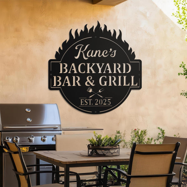 Personalized Bar & Grill Sign, Personalized Outdoor Sign,Custom Bar and Grill Sign, Personalized Metal BBQ Sign, Outdoor Kitchen Metal Signs