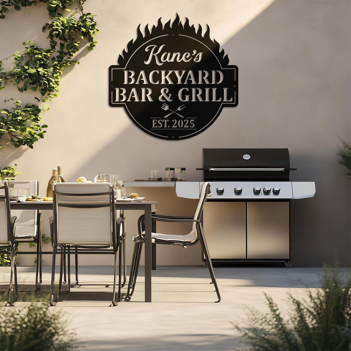 Personalized Bar & Grill Sign, Personalized Outdoor Sign,Custom Bar and Grill Sign, Personalized Metal BBQ Sign, Outdoor Kitchen Metal Signs