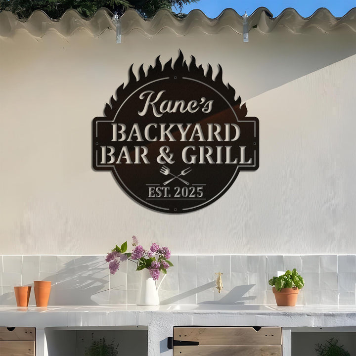 Personalized Bar & Grill Sign, Personalized Outdoor Sign,Custom Bar and Grill Sign, Personalized Metal BBQ Sign, Outdoor Kitchen Metal Signs