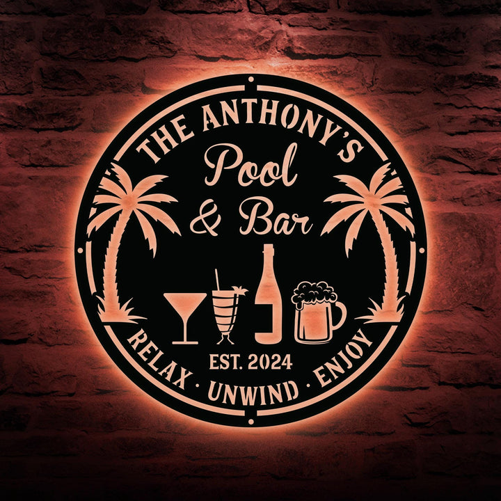 Personalized Beach Bar Metal Sign, Tiki Bar Metal Sign, Tiki Bar Decor, Beach House, Pool Sign, Bar Sign, Patio Backyard Bar Decor