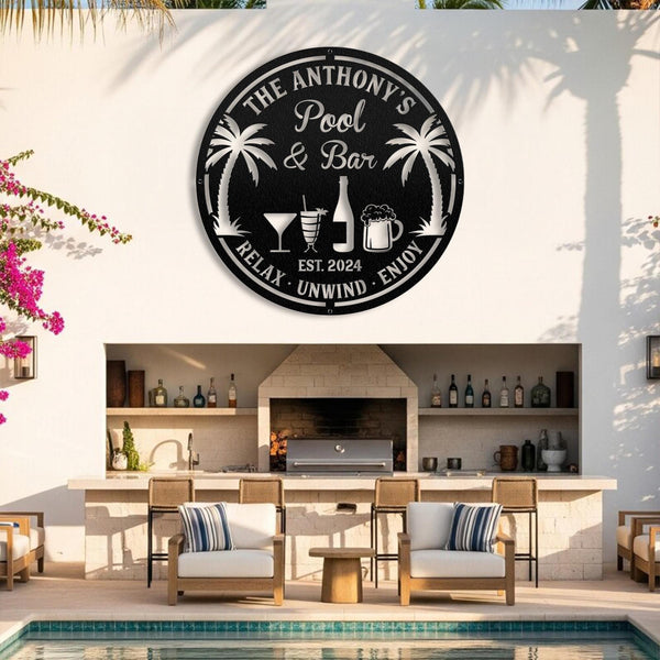 Personalized Beach Bar Metal Sign, Tiki Bar Metal Sign, Tiki Bar Decor, Beach House, Pool Sign, Bar Sign, Patio Backyard Bar Decor