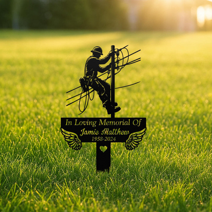 Personalized Lineman Memorial Stake for Outdoor,Metal Stake,Lineman Sign,Lineman Loss,Sympathy Sign, Grave Marker,Remembrance Stake,Dad Gift