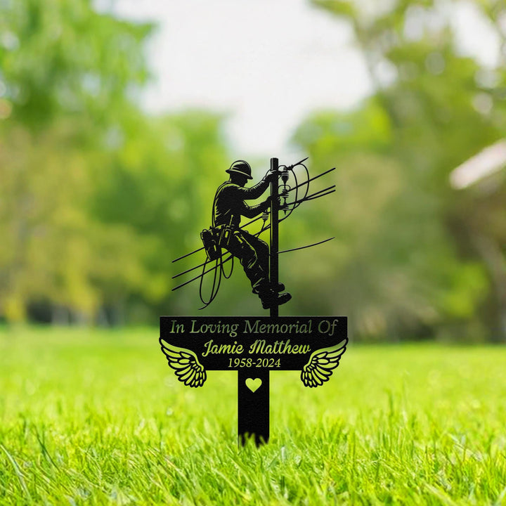 Personalized Lineman Memorial Stake for Outdoor,Metal Stake,Lineman Sign,Lineman Loss,Sympathy Sign, Grave Marker,Remembrance Stake,Dad Gift