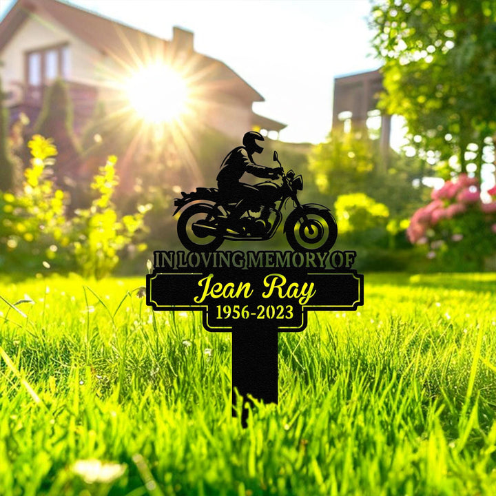 Custom Rider Memorial Metal Stake Outdoor Decor,Biker With Stake Sign,Motorcycle with Wings Metal Sign,Biker Name Sign,Grave Marker,Garden