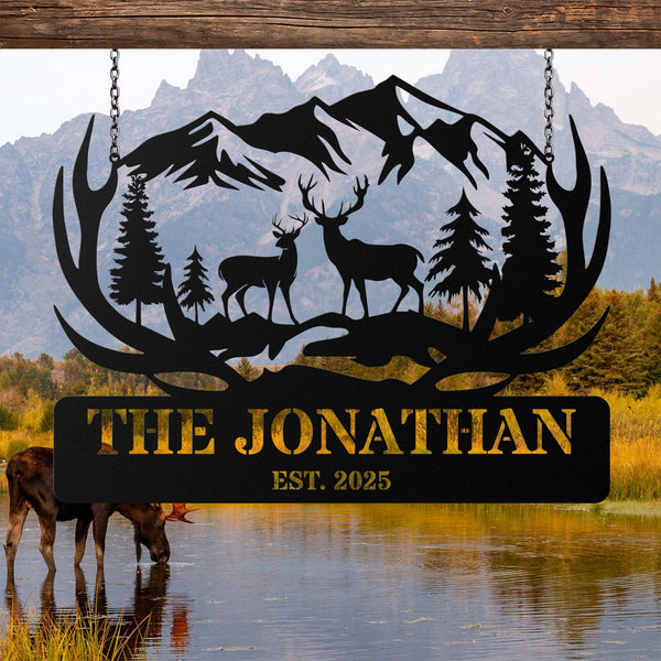 Custom Metal Deer Cabin Sign, Deer Hunter Gift, Cabin Decor, Hunting Metal Sign, Personalized Last Name Sign, Outdoor Decor, Lodge Decor