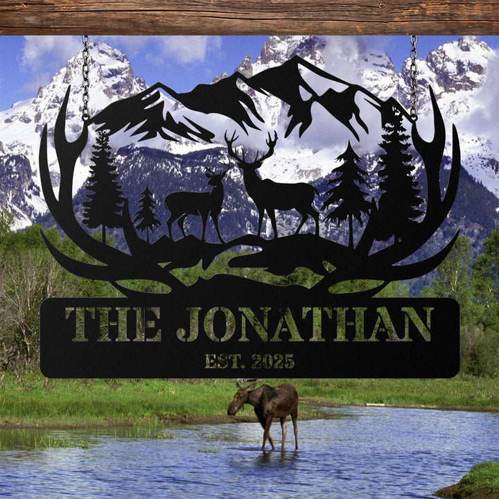 Custom Metal Deer Cabin Sign, Deer Hunter Gift, Cabin Decor, Hunting Metal Sign, Personalized Last Name Sign, Outdoor Decor, Lodge Decor
