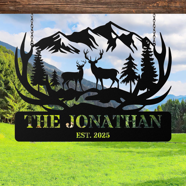 Custom Metal Deer Cabin Sign, Deer Hunter Gift, Cabin Decor, Hunting Metal Sign, Personalized Last Name Sign, Outdoor Decor, Lodge Decor