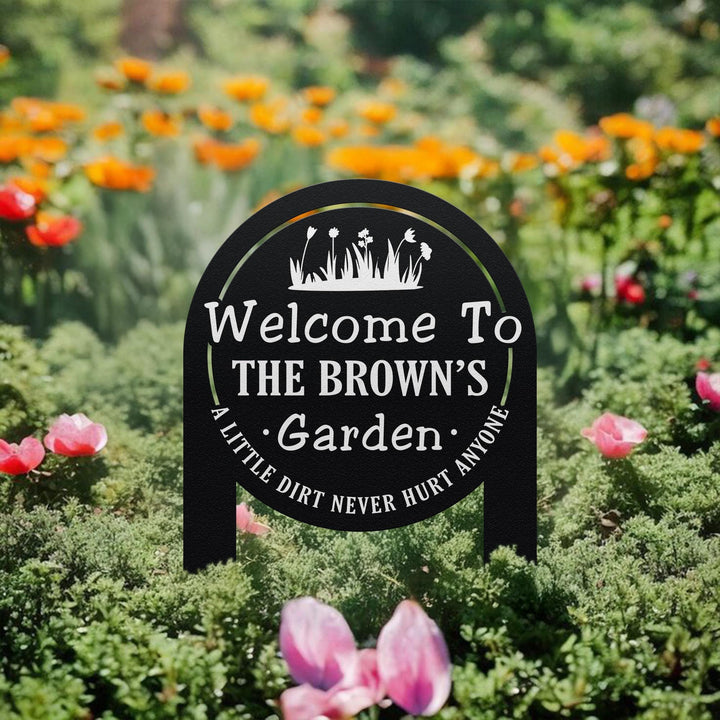 Custom Garden Sign with Stake, Flower Design Personalized Garden Sign, Gardener Name Sign, Yard Sign, Metal Gardener Sign, Porch Decor