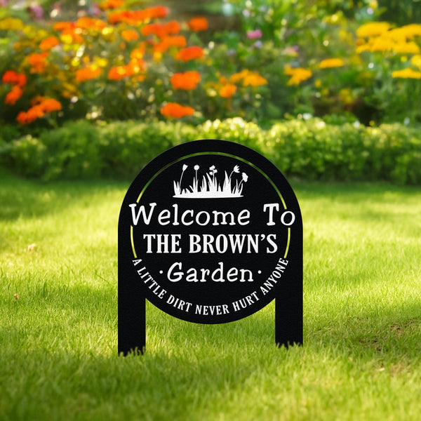 Custom Garden Sign with Stake, Flower Design Personalized Garden Sign, Gardener Name Sign, Yard Sign, Metal Gardener Sign, Porch Decor