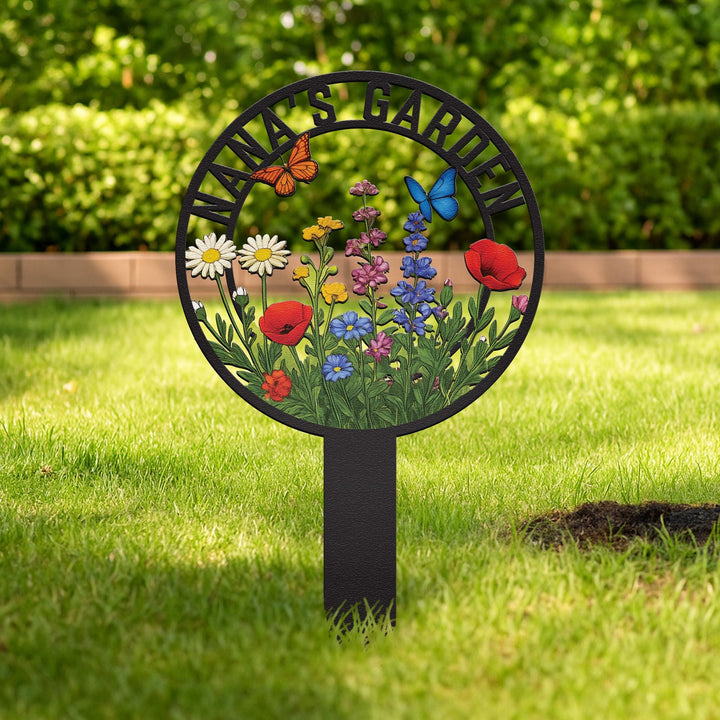 Personalized Garden Metal Sign With Stake, Custom Garden Name Sign, Garden Flower Sign, Metal Yard Art, Housewarming Gift, Mother's Day Gift