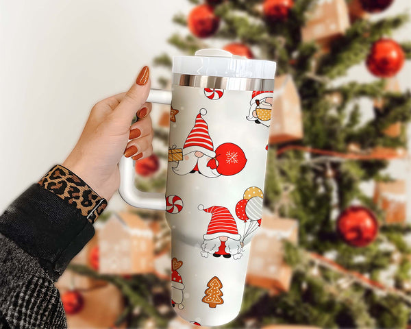 Christmas Gnome-antics 40oz With Handle, Merry Christmas 40oz Cup, Christmas Santas 40oz Stainless Steel Tumbler With Lid and Straw.