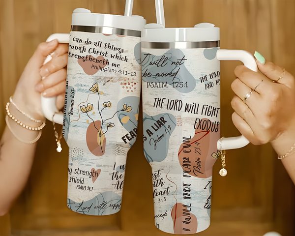 Bible Affirmation Tumbler 4oz with Hand, Christian Affirmations Reminder, Christian Gift Daily Reminder Tumbler with Straw