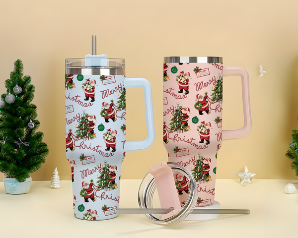 Christmas Tree and Santa Tumbler, Merry Christmas 40oz Cup, Design Christmas 40oz Stainless Steel Tumbler, Christmas Water Bottle