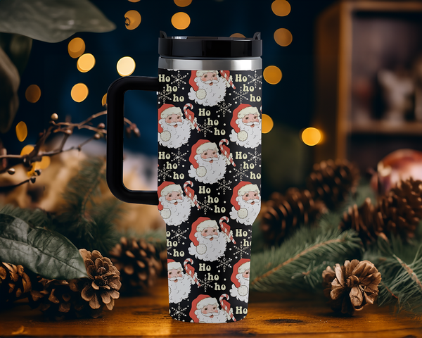 Christmas Santa Claus 40oz Tumbler, Retro Santa Christmas Cup, Christmas Family Trip Cup, Stainless Steel Tumbler with Straw, Christmas Gift